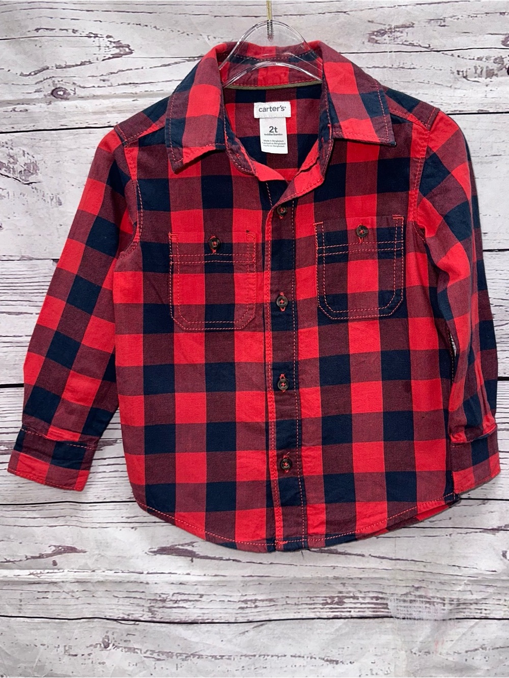 Carter's Toddler Red & Navy Buffalo Plaid Button-Up Shirt - 2T